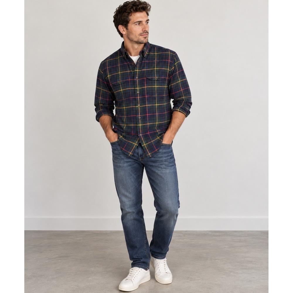Ralph Lauren Plaid Button Down Flannel Style Pockets Preppy Heritage M Navy